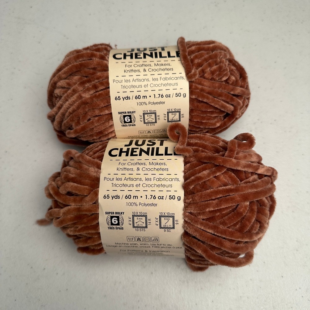 Premier Just Chenille Yarn Cocoa Brown Super Bulky 2 Skeins Matching Lot 65yd Ea - Picture 2 of 4